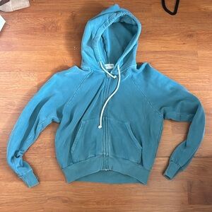Aritzia Denim Forum The Debbie Hooded Blue Zip Up Sweatshirt